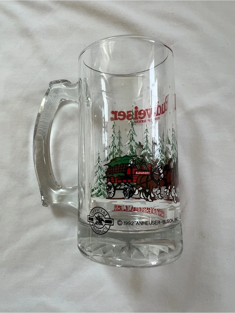 Vintage 1992 Budweiser Clydesdales Glass Beer Mug